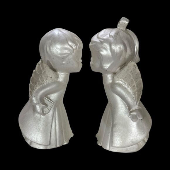 Vintage Kissing Angels Pearlescent Shimmer White 7” Elegant Cottage Granny - Picture 1 of 10